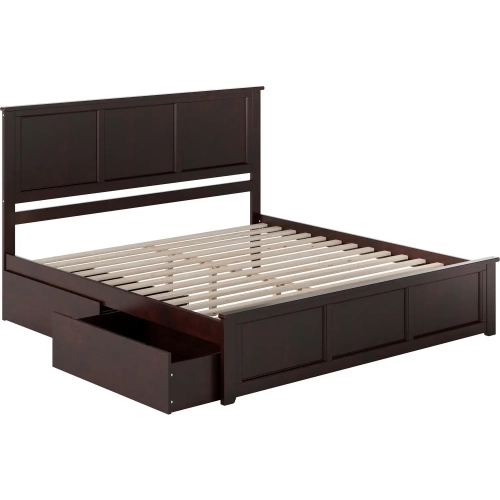 Madison King Platform Bed w/ Footboard & 2 Drawers in Espresso Wood