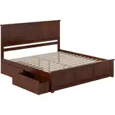 Madison King Platform Bed w/ Footboard & 2 Drawers in Walnut Wood