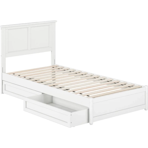 Felicity Twin XL Platform Bed w/ Panel Footboard & 2 Drawers in White Wood