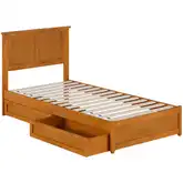 Felicity Twin XL Platform Bed w/ Panel Footboard & 2 Drawers in Toffee Wood