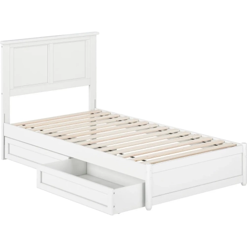 Felicity Twin Platform Bed w/ Panel Footboard & 2 Drawers in White Wood