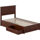 Felicity Twin Platform Bed w/ Panel Footboard & 2 Drawers in Walnut Wood