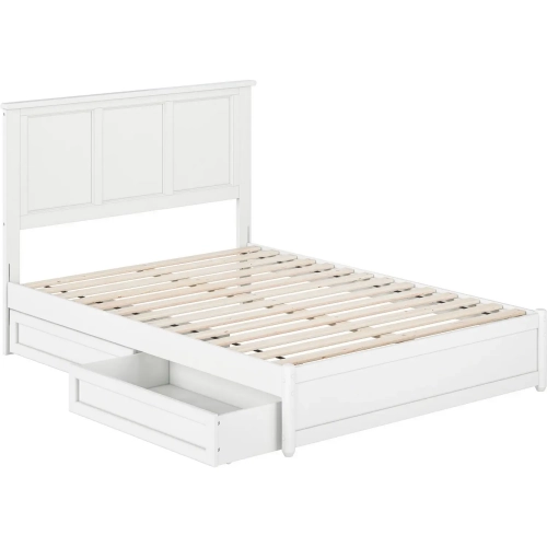 Felicity Full Platform Bed w/ Panel Footboard & 2 Drawers in White Wood