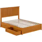 Felicity Full Platform Bed w/ Panel Footboard & 2 Drawers in Toffee Wood