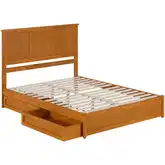 Felicity Queen Platform Bed w/ Panel Footboard & 2 Drawers in Toffee Wood