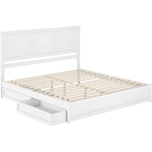 Felicity King Platform Bed w/ Panel Footboard & 2 Drawers in White Wood