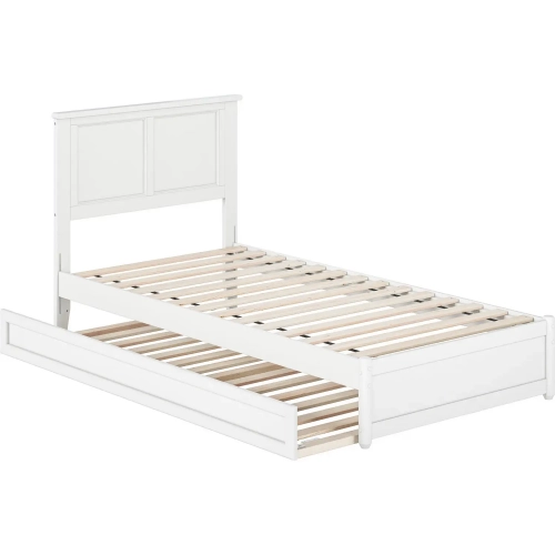Felicity Twin XL Platform Bed w/ Panel Footboard & Twin XL Trundle in White Wood