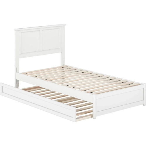 Felicity Twin Platform Bed w/ Panel Footboard & Twin Trundle in White Wood