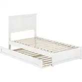 Felicity Twin Platform Bed w/ Panel Footboard & Twin Trundle in White Wood