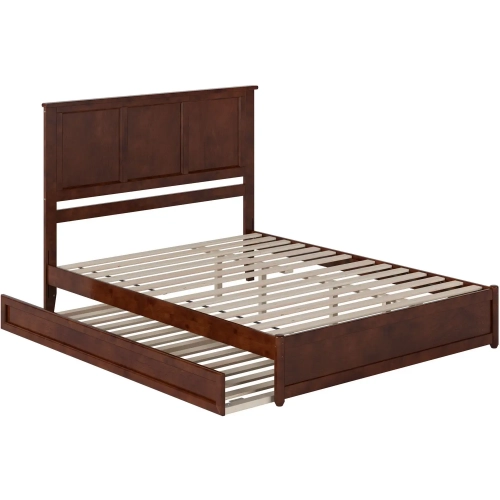 Felicity Queen Platform Bed w/ Panel Footboard & Twin XL Trundle in Walnut Wood
