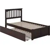 Mission Twin XL Platform Bed w/ Footboard & Twin XL Trundle in Espresso Wood