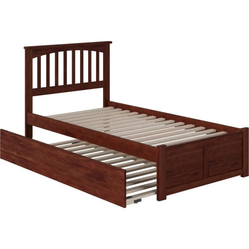 Mission Twin XL Platform Bed w/ Footboard & Twin XL Trundle in Walnut Wood