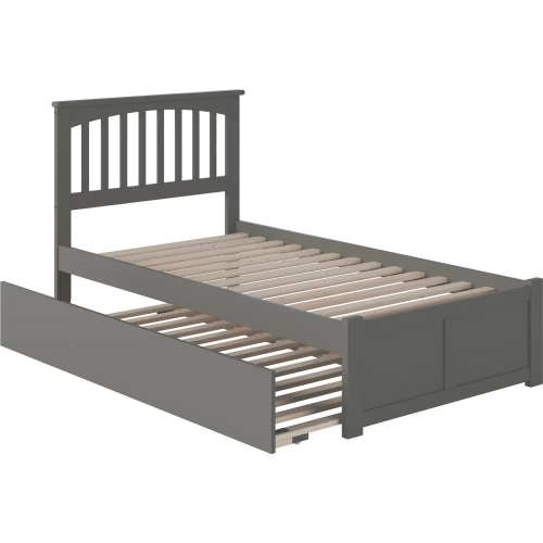 Mission Twin XL Platform Bed w/ Footboard & Twin XL Trundle in Grey Wood