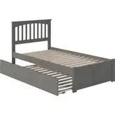 Mission Twin XL Platform Bed w/ Footboard & Twin XL Trundle in Grey Wood