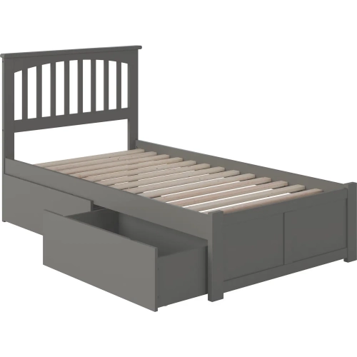 Mission Twin XL Platform Bed w/ Footboard & 2 Drawers in Grey Wood