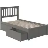Mission Twin XL Platform Bed w/ Footboard & 2 Drawers in Grey Wood