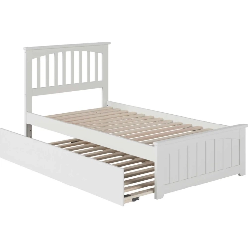 Mission Twin Extra Long Bed with Footboard & Twin Extra Long Trundle in White