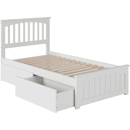 Mission Twin XL Bed with Matching Footboard & 2 Urban Bed Drawers in White