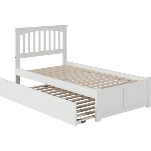 Mission Twin Platform Bed w/ Footboard & Twin Trundle in White Wood