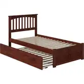 Mission Twin Platform Bed w/ Footboard & Twin Trundle in Walnut Wood