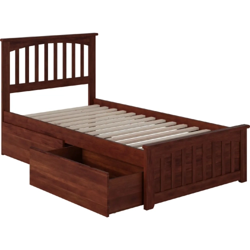 Mission Twin Bed with Matching Footboard & 2 Urban Bed Drawers in Walnut