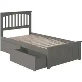 Mission Twin Bed with Matching Footboard & 2 Urban Bed Drawers in Atlantic Grey
