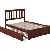 Mission Full Platform Bed w/ Footboard & Full Trundle in Walnut Wood