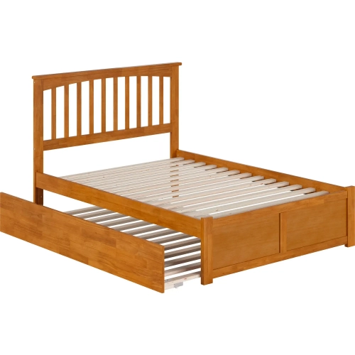 Mission Full Platform Bed w/ Footboard & Full Trundle in Toffee Wood