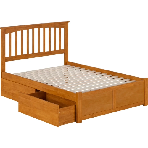 Mission Full Platform Bed w/ Footboard & 2 Drawers in Toffee Wood