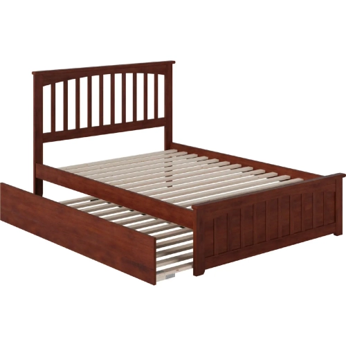 Mission Full Bed with Matching Footboard & Urban Trundle Bed in Walnut
