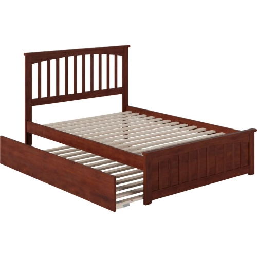 Mission Full Platform Bed with Matching Foot Board & Full Urban Trundle in Walnut