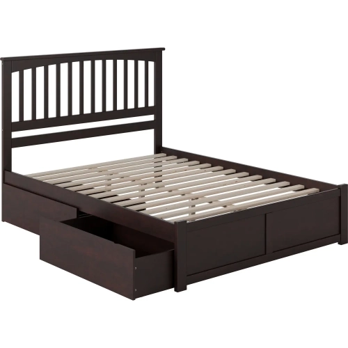 Mission Queen Platform Bed w/ Footboard & 2 Drawers in Espresso Wood