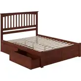 Mission Queen Platform Bed w/ Footboard & 2 Drawers in Walnut Wood