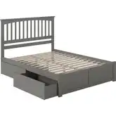 Mission Queen Platform Bed w/ Footboard & 2 Drawers in Grey Wood