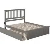 Mission Queen Platform Bed, Match Footboard, Turbo Charger & Twin XL Trundle in Grey