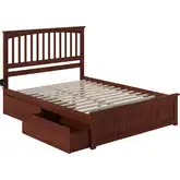 Mission Queen Bed with Matching Footboard & 2 Urban Bed Drawers in Walnut