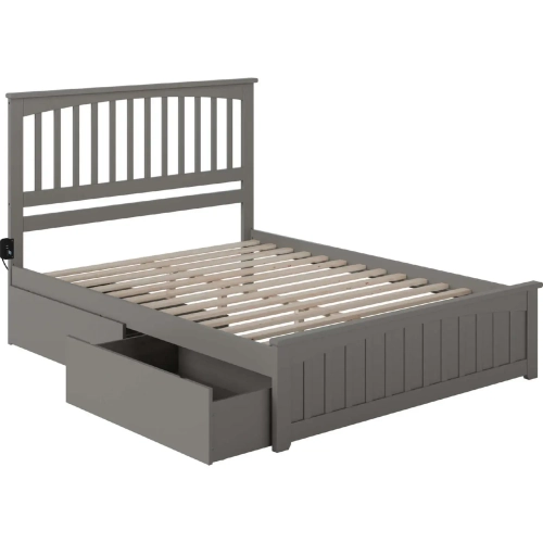 Mission Queen Bed with Matching Footboard & 2 Urban Bed Drawers in Atlantic Grey