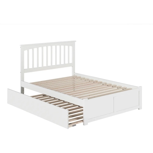 Mission King Platform Bed w/ Footboard & Twin XL Trundle in White Wood