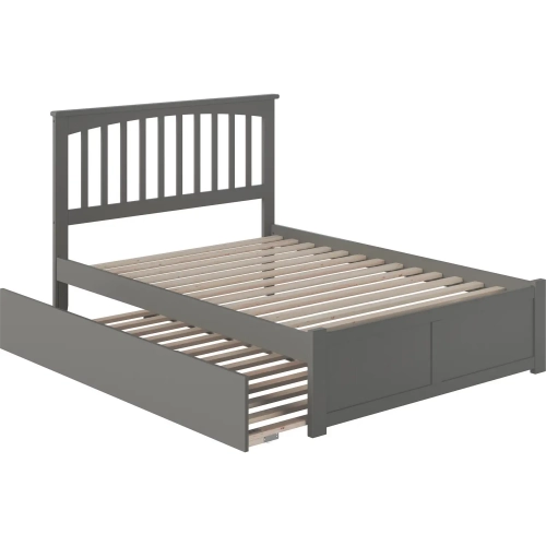 Mission King Platform Bed w/ Footboard & Twin XL Trundle in Grey Wood