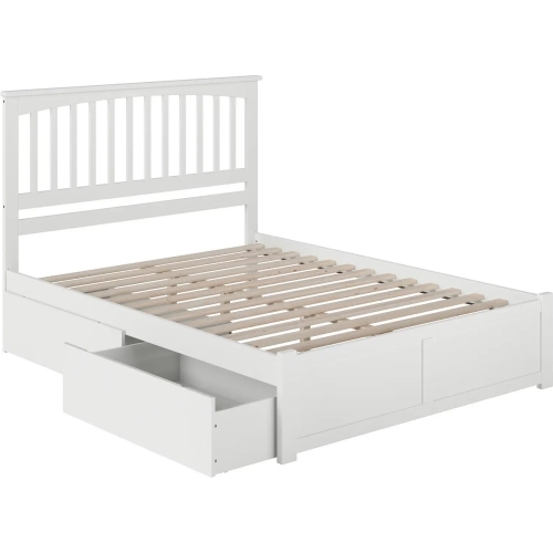 Mission King Platform Bed w/ Footboard & 2 Drawers in White Wood