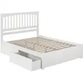 Mission King Platform Bed w/ Footboard & 2 Drawers in White Wood