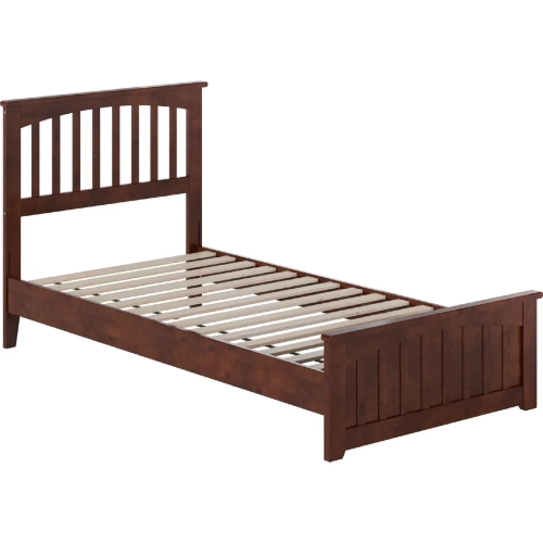 Becket Twin XL Low Profile Platform Bed with USB & Matching Footboard in Walnut Finish