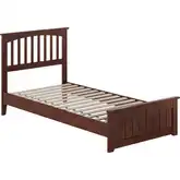 Becket Twin XL Low Profile Platform Bed with USB & Matching Footboard in Walnut Finish
