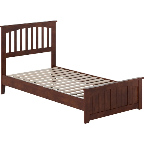 Becket Twin Low Profile Platform Bed with USB & Matching Footboard in Walnut Finish