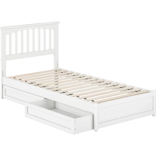 Everett Twin XL Platform Bed w/ Panel Footboard & 2 Drawers in White Wood