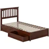 Everett Twin XL Platform Bed w/ Panel Footboard & 2 Drawers in Walnut Wood