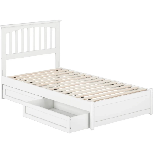 Everett Twin Platform Bed w/ Panel Footboard & 2 Drawers in White Wood