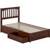 Everett Twin Platform Bed w/ Panel Footboard & 2 Drawers in Walnut Wood