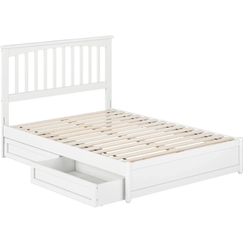 Everett Full Platform Bed w/ Panel Footboard & 2 Drawers in White Wood