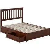 Everett Full Platform Bed w/ Panel Footboard & 2 Drawers in Walnut Wood